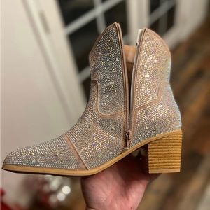 Sequin sparkly shimmer silver gold tint zipper ankle booties women’s size 9